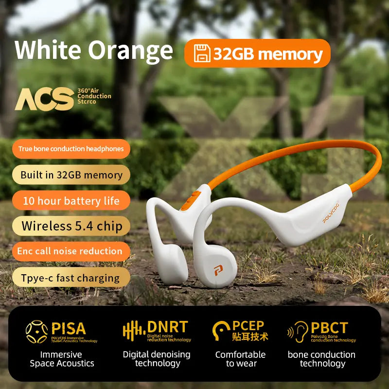 Polvcdg Bone Conduction Bluetooth Wireless Headphones - High-Quality Sound, Suitable for Connecting to Mobile Phones. Perfect for Calls, While Exercising, Running or during Sports. Sweat-Resistant. Long-Wearing without Causing Discomfort Christmas Gift