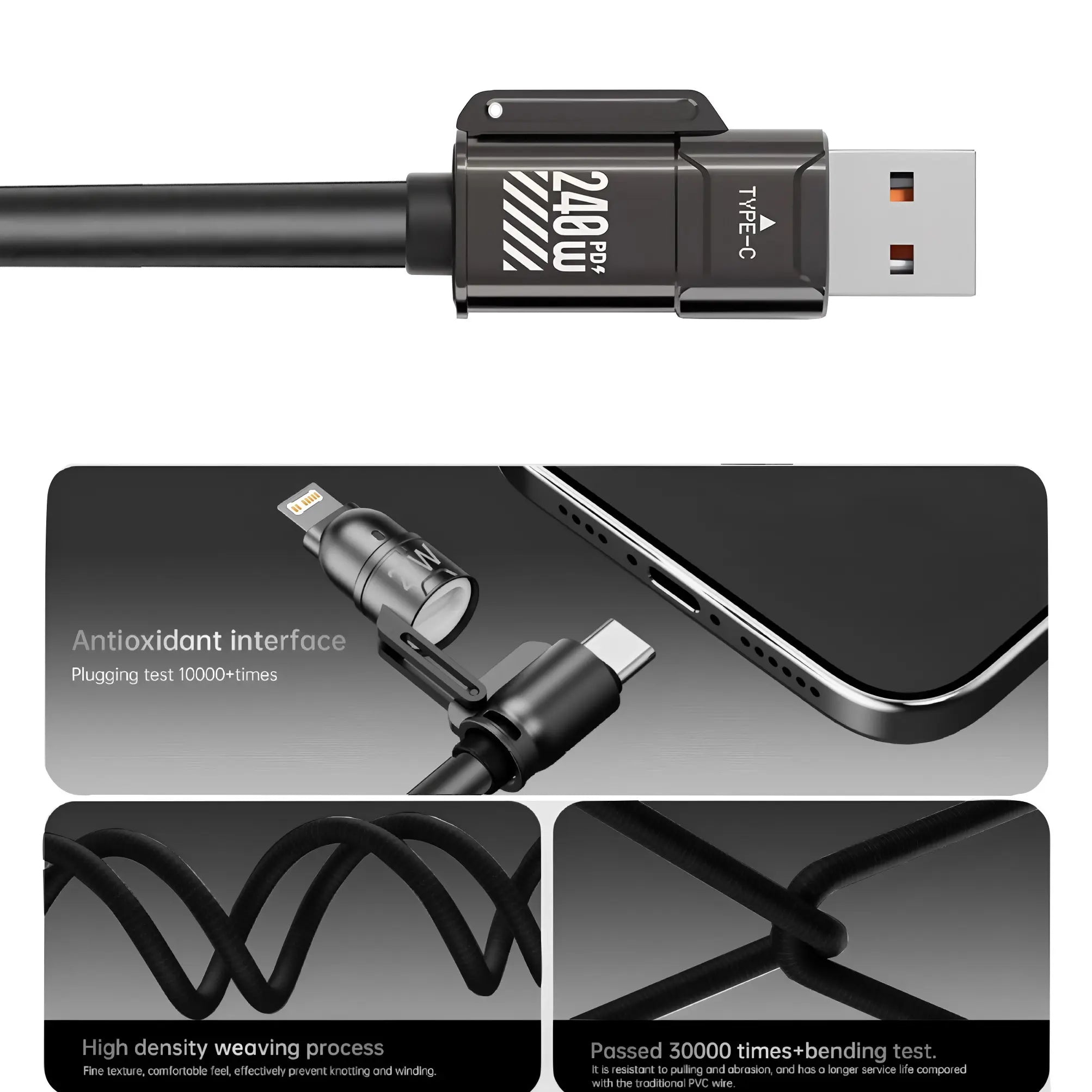 240W Fast Charging Cable Type C & Ios Devices, Multifunctional Charging Cable, Multi-Function Data Line for Iphone Android Phones, High-Speed Charger Accessory