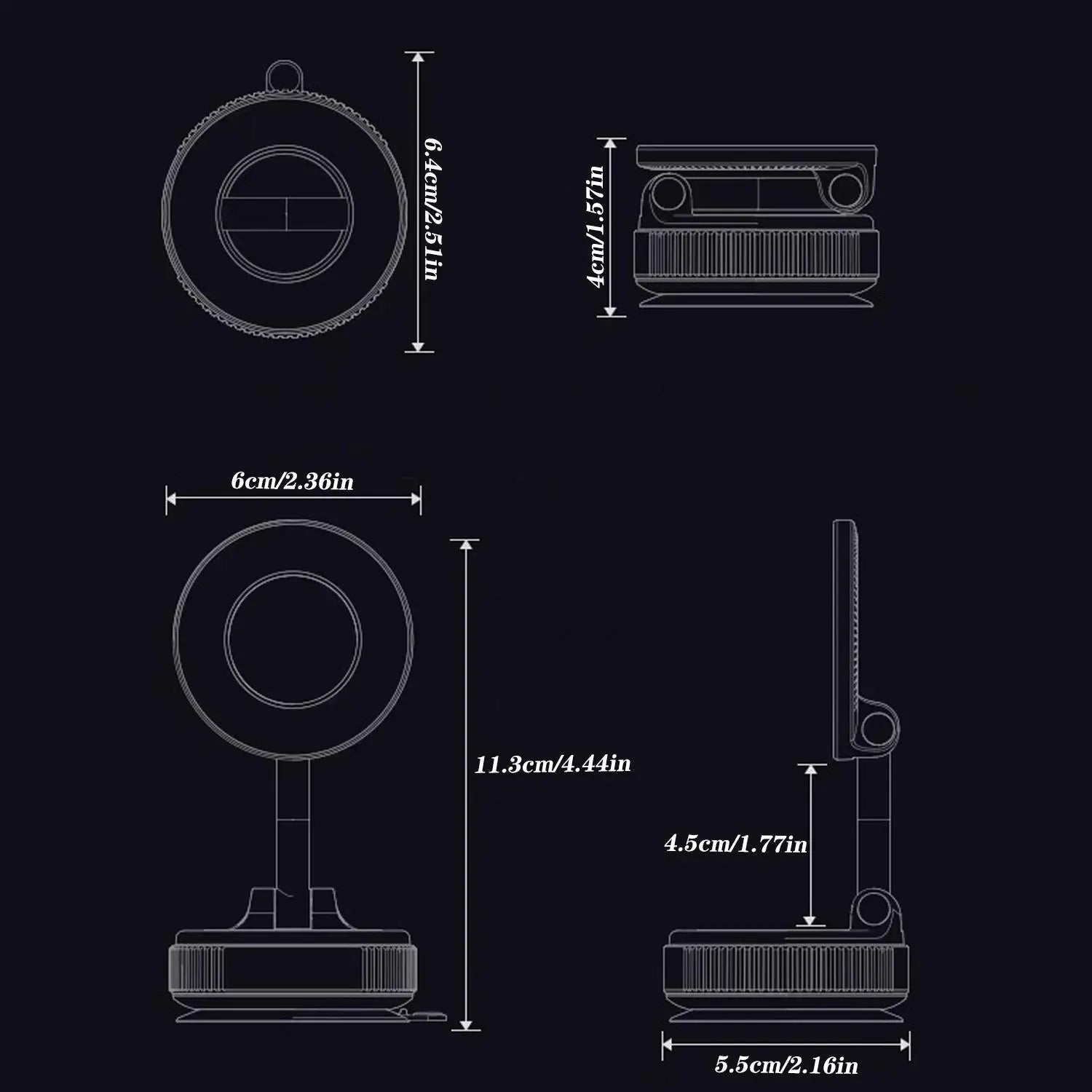 Magnetic Suction Cup Phone Holder, 360° Adjustable Magnetic Phone Holder, Pocket-Sized Foldable Portable Phone Holder for All Smartphones, Car Magnetic Phone Holder