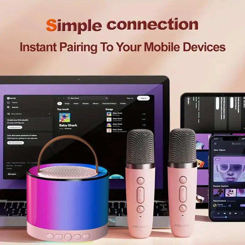 Portable Mini Karaoke Speaker with 2 Microphones, Wireless Outdoor Speaker, Home Singing Karaoke Wireless Speaker