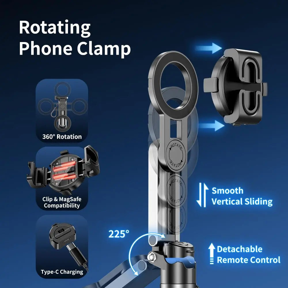 2-In-1 Selfie Stick Tripod, Retractable Grip Cell Phone Tripod with Detachable Remote, Mini Cell Phone Grip, Vlog Livestreaming for Photography, Videography Equipment