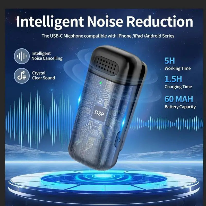 Wireless Lavalier Microphone, 1 Box USB Rechargeable Wireless Microphone with Charging Case, Noise Cancelling Microphone for Professional Recording, Vlog Live Streaming, Interviews, Singing