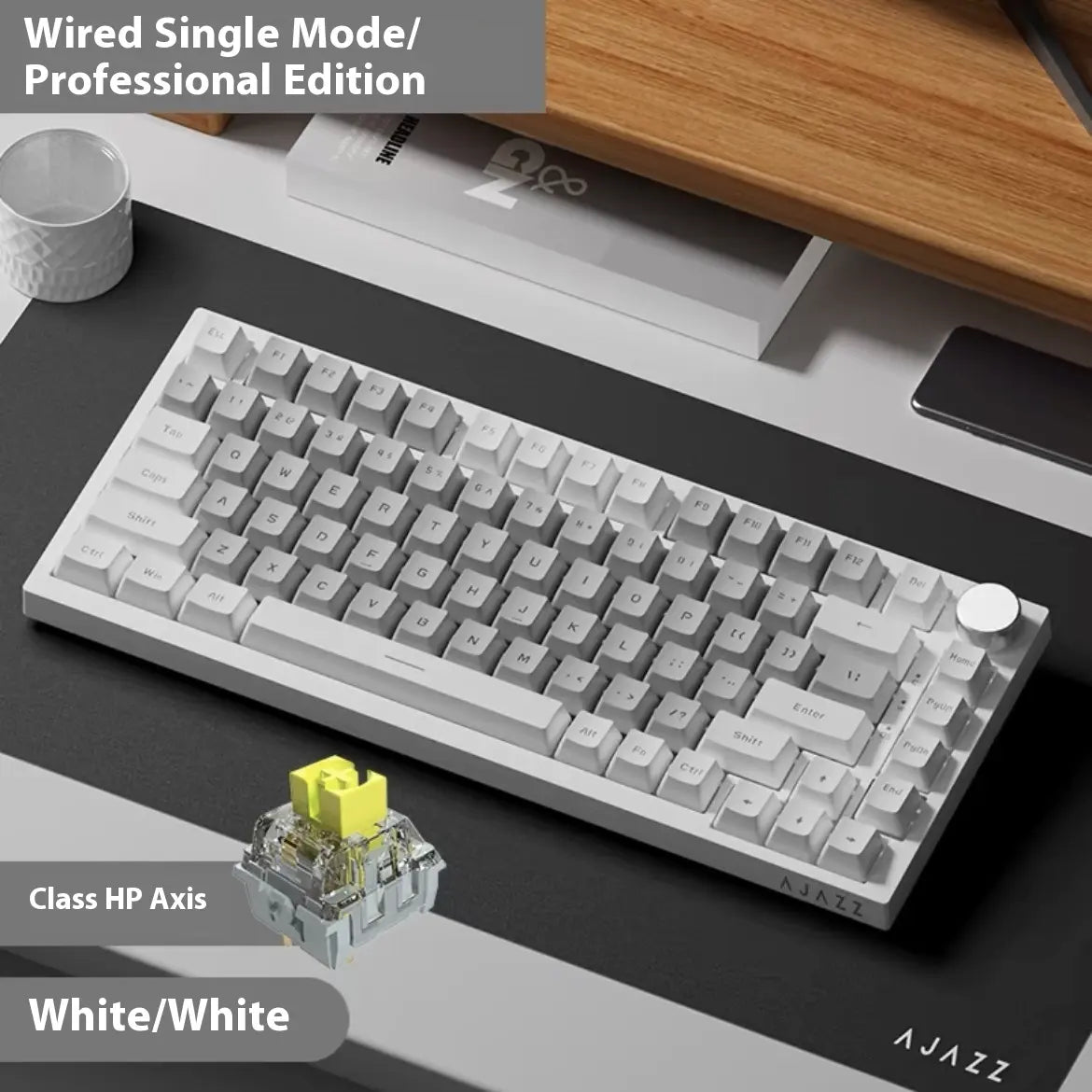 AJAZZ AK820 Wired Mechanical Gaming Keyboard, 75% Layout 82-Key Hot-Swappable Design with Metal Volume Knob, Gasket Structure and 5-Layer Filled PBT Keycaps, Ergonomic Keyboard for Esports & Office Use #GLOBAL PICKS