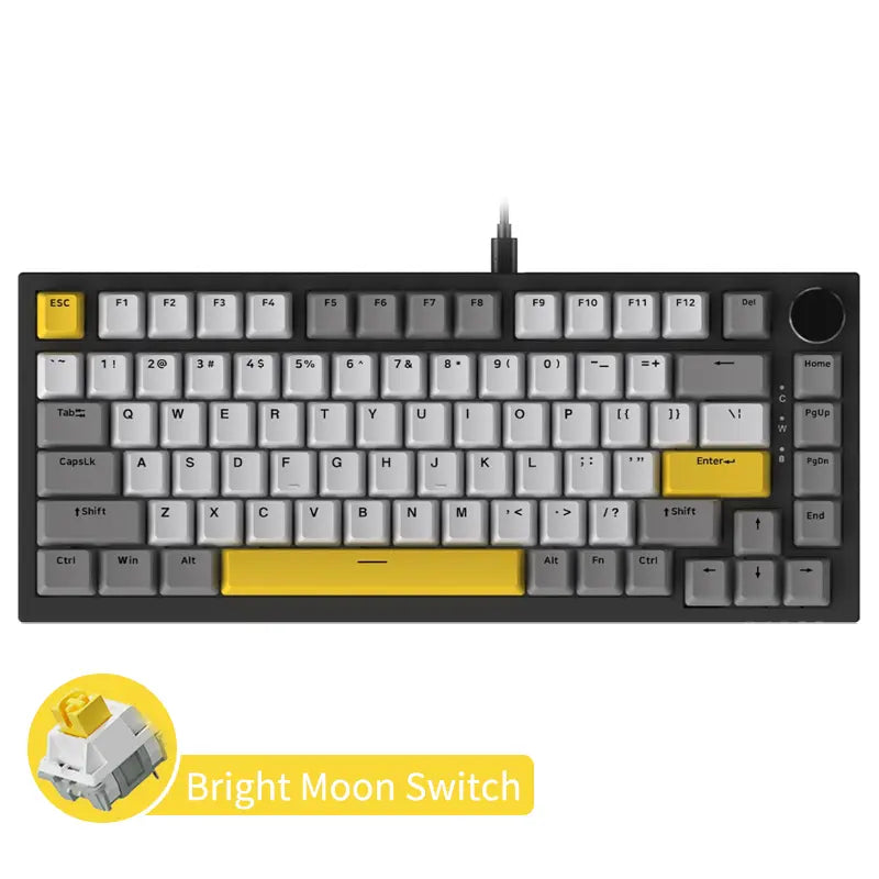 AJAZZ AK820 Wired Mechanical Gaming Keyboard, 75% Layout 82-Key Hot-Swappable Design with Metal Volume Knob, Gasket Structure and 5-Layer Filled PBT Keycaps, Ergonomic Keyboard for Esports & Office Use #GLOBAL PICKS