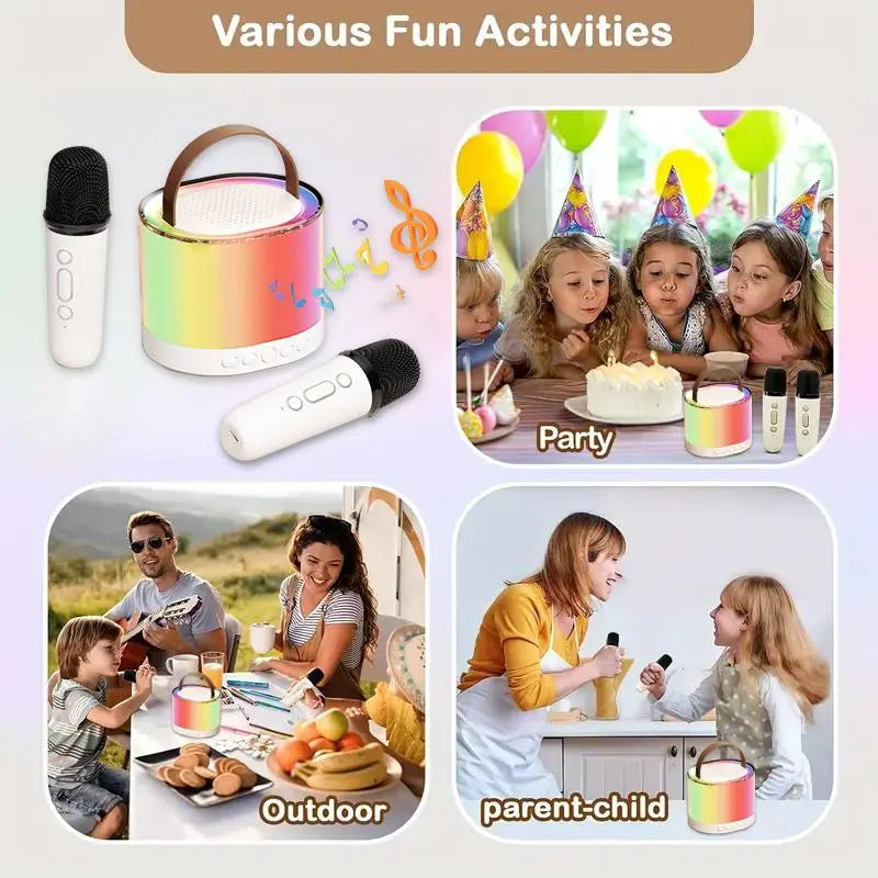 Portable Mini Karaoke Speaker with 2 Microphones, Wireless Outdoor Speaker, Home Singing Karaoke Wireless Speaker