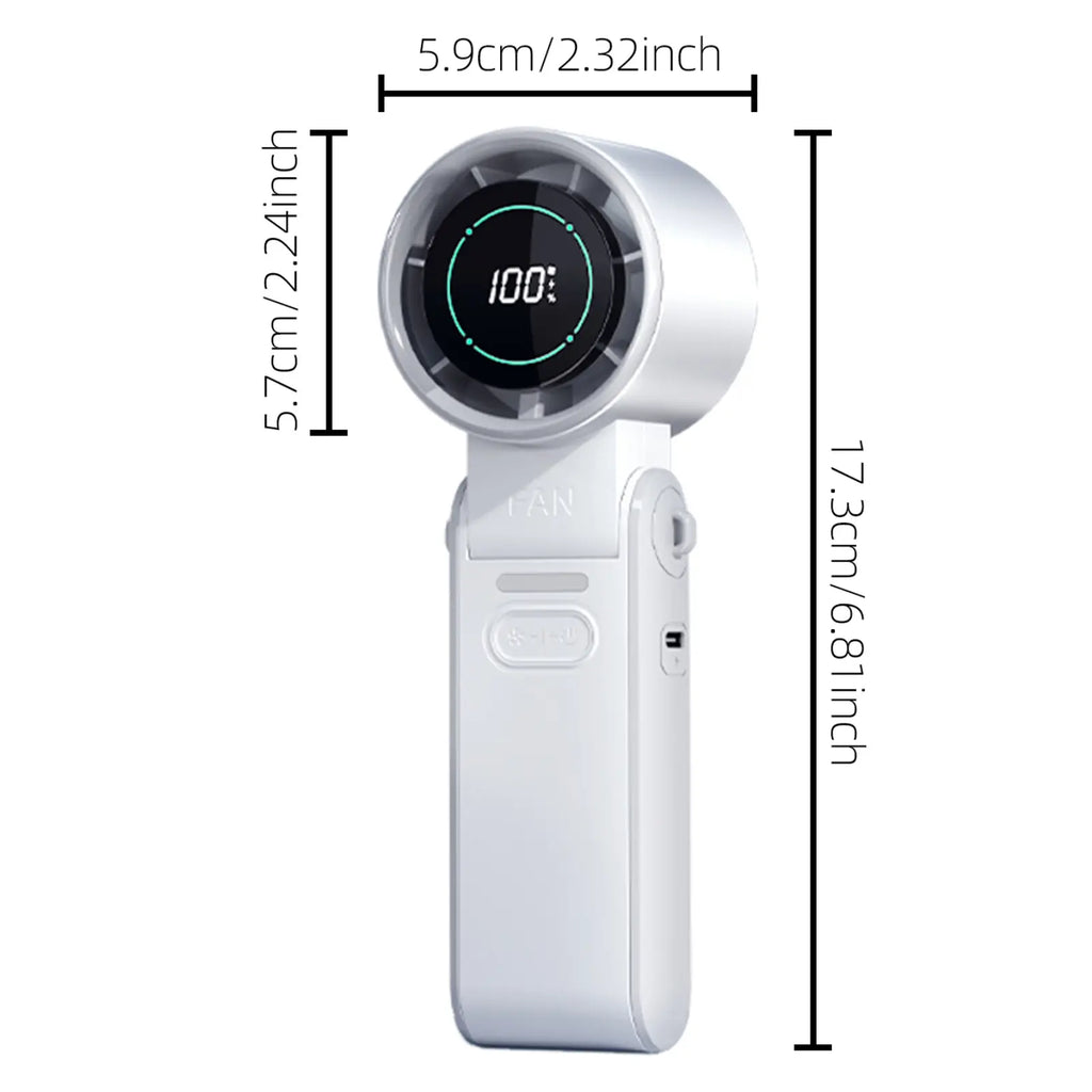 Portable Handheld Fan, Portable Cooling Fan, 3600Mah Rechargeable Mini Fan with LED Display, Multifunctional Smart Control Fan for Travel, Outdoor, Exercise, Work, Home USB Portable Personal Fan