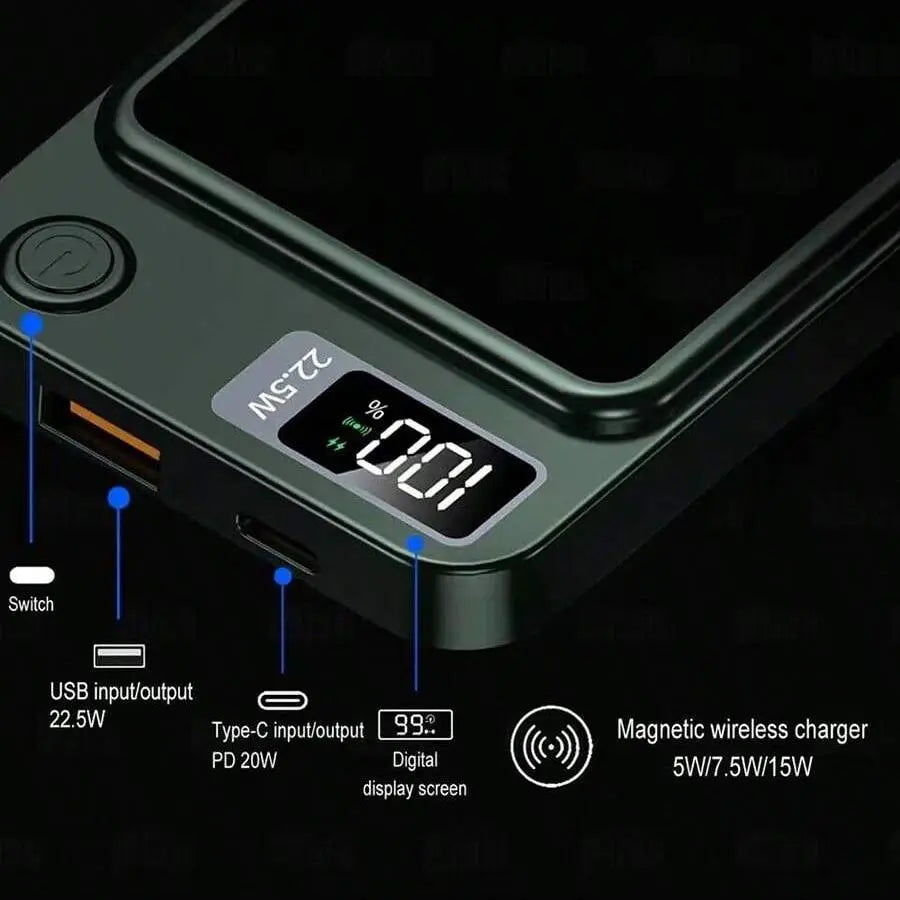 Portable Magnetic Mini 10000Mah Wireless Fast Charger with LED Digital Display for Outdoor Travel and Emergency Power for Phone, Magnetic Power Bank Charger