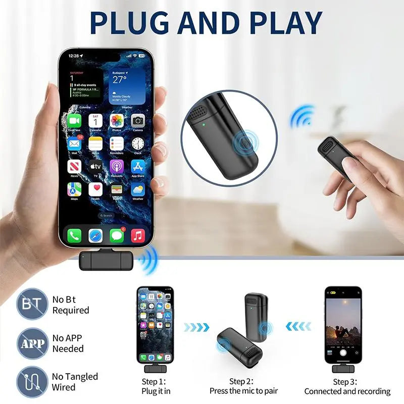 Wireless Lavalier Microphone, 1 Box USB Rechargeable Wireless Microphone with Charging Case, Noise Cancelling Microphone for Professional Recording, Vlog Live Streaming, Interviews, Singing