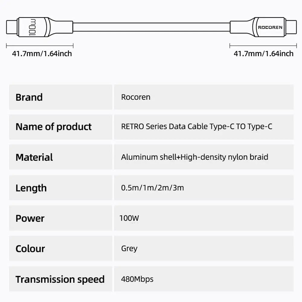 Rocoren 100W USB C to Type C Cable, USB PD 3.0 Fast Charging Charger Wire Cord, Universal Data Cable for Macbook Pro Air Laptop Iphone 15 Pro Max Samsung Mobile Phone