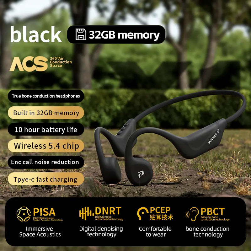 Polvcdg Bone Conduction Bluetooth Wireless Headphones - High-Quality Sound, Suitable for Connecting to Mobile Phones. Perfect for Calls, While Exercising, Running or during Sports. Sweat-Resistant. Long-Wearing without Causing Discomfort Christmas Gift