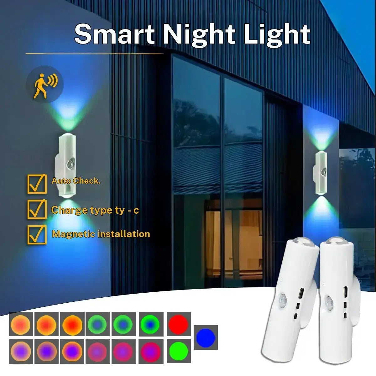 Smart Spotlight with Human Motion Sensor, Adjustable in 3 Modes, 1500Mah Battery, USB Type C Port, Magnetic Installation, Suitable for Living Rooms, Bathrooms, and Bedrooms