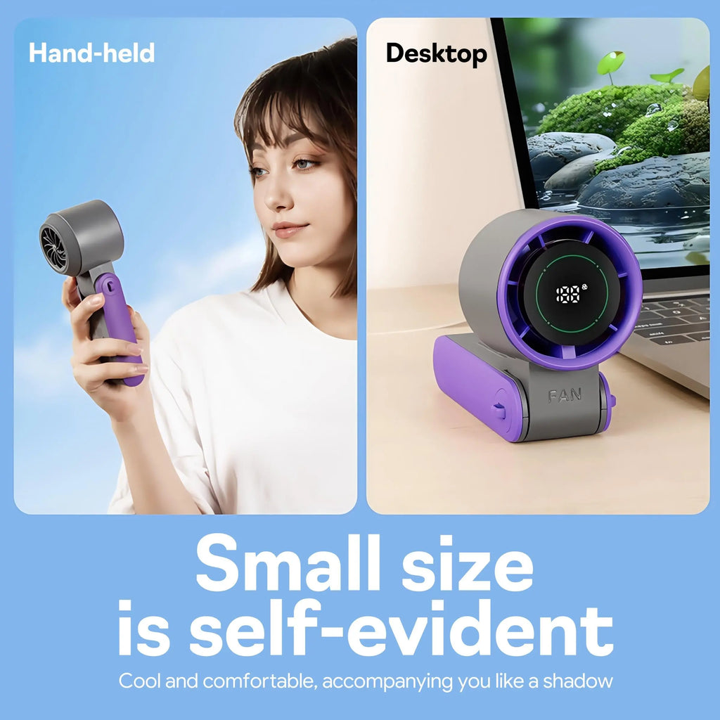 Portable Handheld Fan, Portable Cooling Fan, 3600Mah Rechargeable Mini Fan with LED Display, Multifunctional Smart Control Fan for Travel, Outdoor, Exercise, Work, Home USB Portable Personal Fan