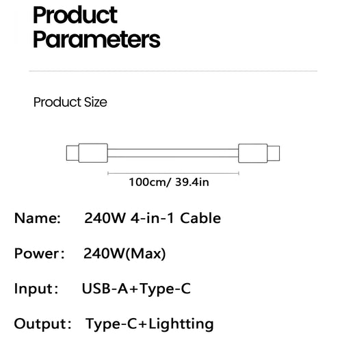 240W Fast Charging Cable Type C & Ios Devices, Multifunctional Charging Cable, Multi-Function Data Line for Iphone Android Phones, High-Speed Charger Accessory