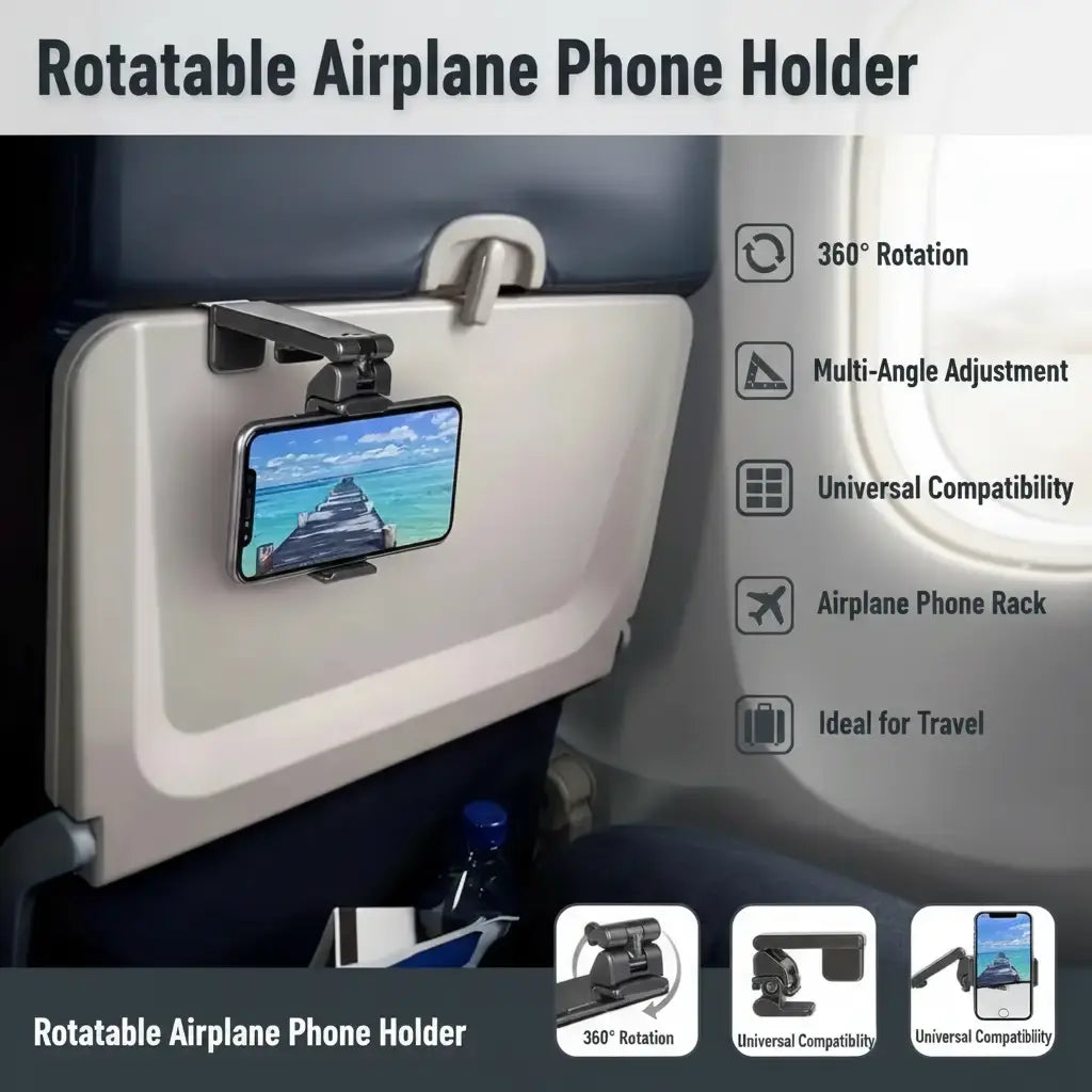 360 Degree Rotatable Multipurpose Phone Holder, 1 Count Universal Multi-Angle Adjustable Airplane Phone Rack for Flying Traveling, Business Trip