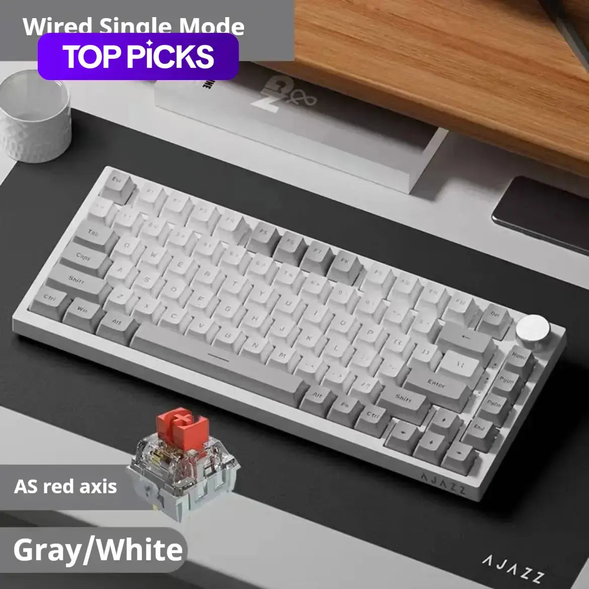 AJAZZ AK820 Wired Mechanical Gaming Keyboard, 75% Layout 82-Key Hot-Swappable Design with Metal Volume Knob, Gasket Structure and 5-Layer Filled PBT Keycaps, Ergonomic Keyboard for Esports & Office Use #GLOBAL PICKS