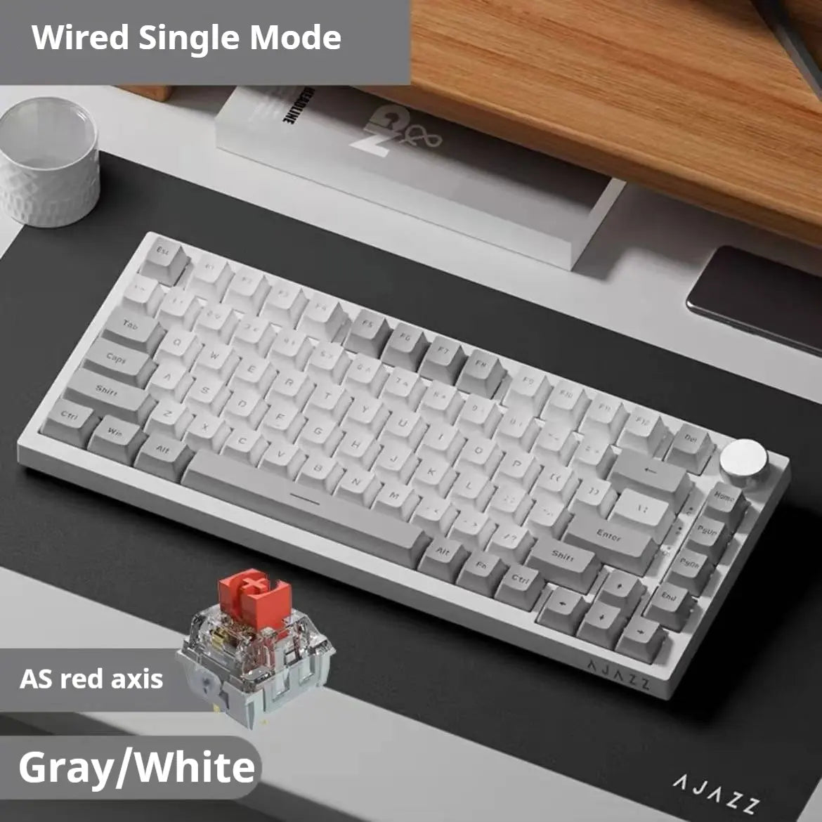AJAZZ AK820 Wired Mechanical Gaming Keyboard, 75% Layout 82-Key Hot-Swappable Design with Metal Volume Knob, Gasket Structure and 5-Layer Filled PBT Keycaps, Ergonomic Keyboard for Esports & Office Use #GLOBAL PICKS