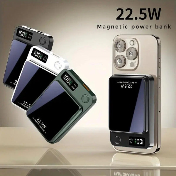 Portable Magnetic Mini 10000Mah Wireless Fast Charger with LED Digital Display for Outdoor Travel and Emergency Power for Phone, Magnetic Power Bank Charger