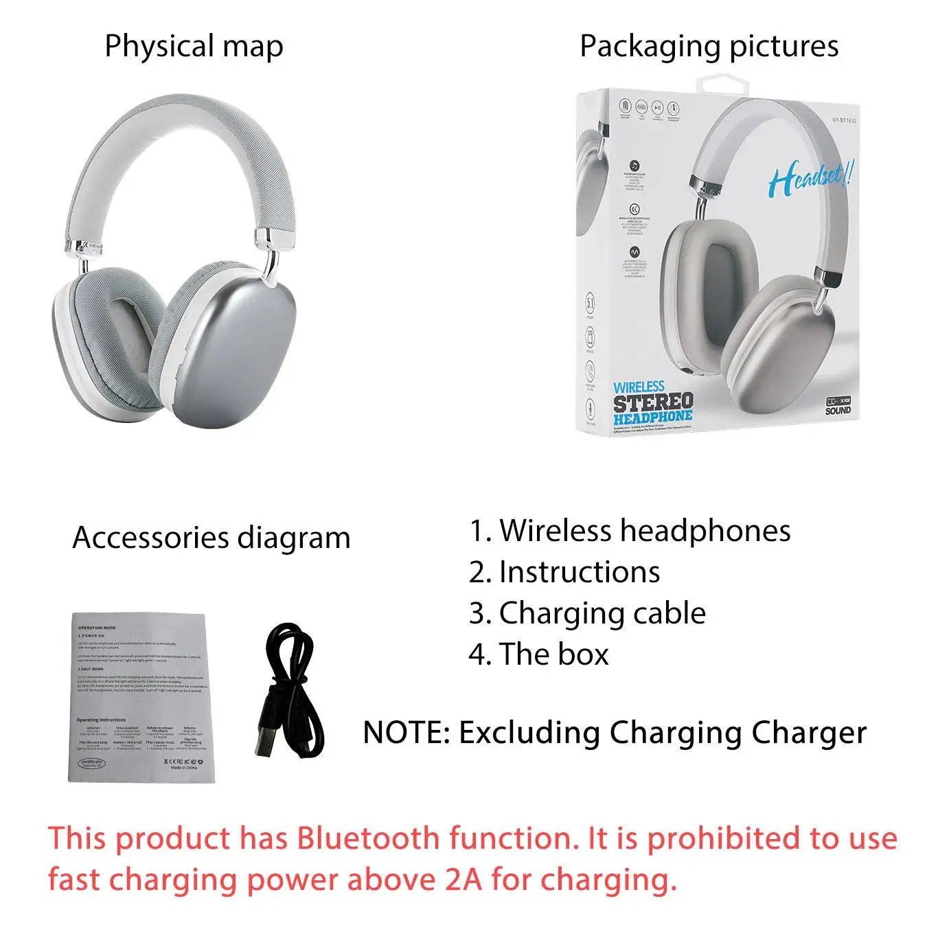Wireless Bluetooth-Compatible Over-Ear Headphone, Noise Cancelling Headphone, Noise Cancellation Headphones, Stereo Headset for Mobile Phone, Laptop, Tablet, Audio, Connection
