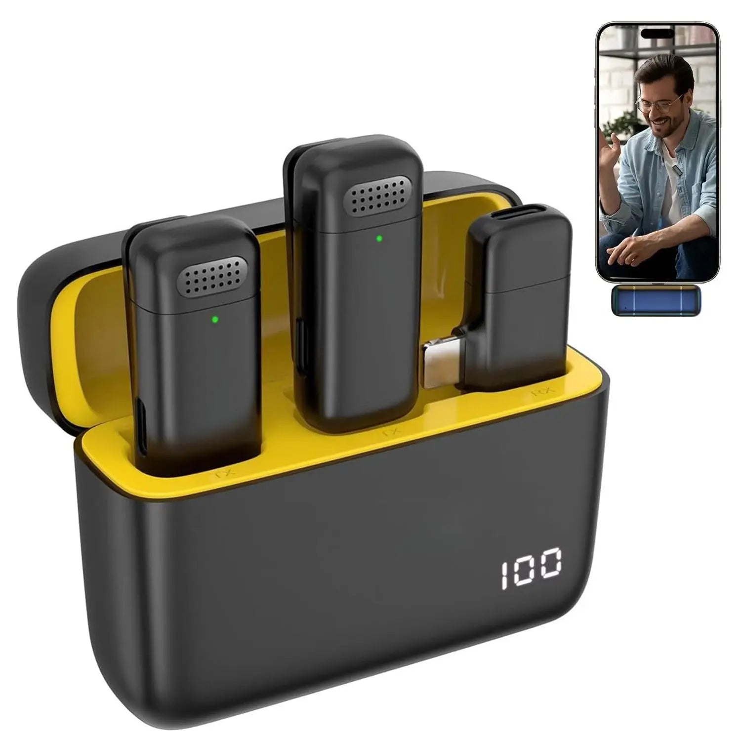 Wireless Lavalier Microphone, 1 Box USB Rechargeable Wireless Microphone with Charging Case, Noise Cancelling Microphone for Professional Recording, Vlog Live Streaming, Interviews, Singing