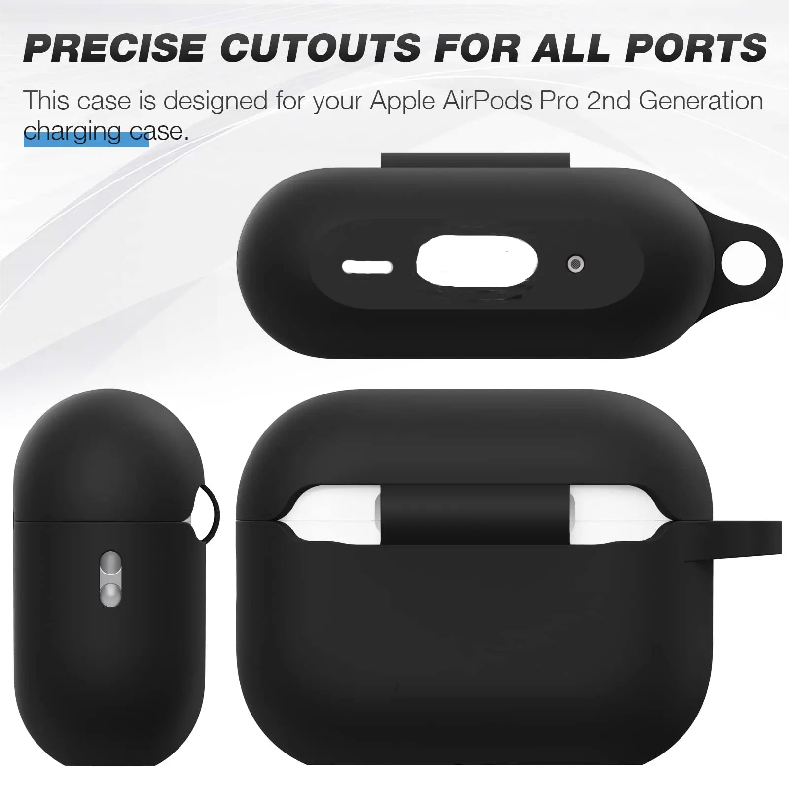 Silicone Earphone Case with Carabiner, Solid Color Anti-Fall Earphones Protective Case for Airpods Pro 2, Soft Earphone Protector with Visible LED Charging Indicator for Women & Men, Earbuds